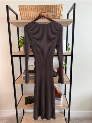 Quince Cotton Cashmere Ribbed Long Sleeve Crew Midi Dress, XL thumbnail 8