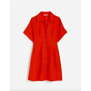 NEW Madewell The Perry Mini Shirtdress 100% Linen Bright Flame Red Minimalist XS thumbnail 5