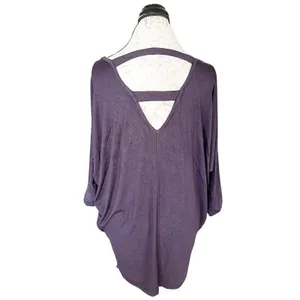 41 hawthorn blouse Top Short Sleeve Large Purple Open back Tunic Stretch Fall thumbnail 2