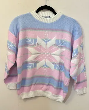 Vintage 90s Pastel Winter Snowflake Sweater Small Pink thumbnail 1