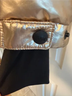 SAM. Women’s Medium Metallic Gold Puffer Jacket Real Fur Hood Trim Zipper Close thumbnail 7