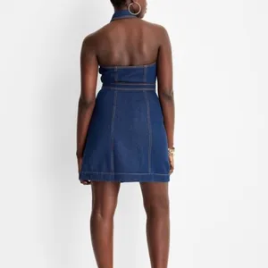 Future Collective dress Alani Noelle halter mini dark denim open back 2 NEW thumbnail 2