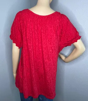 Kim Roger’s Short Sleeve Floral Print Top Blouse Red Size XL thumbnail 7