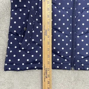 Lands End Vest Womens Small Jacket Blue White Polka Dot Full Zip Puffer Pockets thumbnail 4
