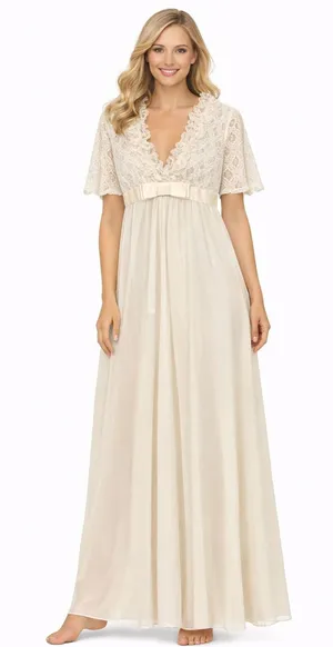 American Vintage 1970s Ivory Lace Chiffon Bridal Robe Gown Unbranded Small P thumbnail 1