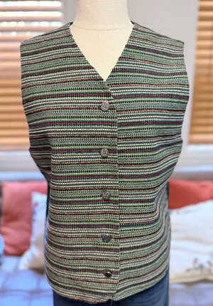 Lake Trail Studio Handwoven Vest Green Multi Color Striped Cotton Rayon Medium thumbnail 1
