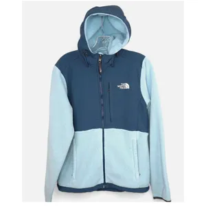 The North Face Denali Hoodie Womens M Blue Colorblock Polartec Fleece Jacket thumbnail 3