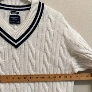 Abercrombie & Fitch Oversized Cable‎ Knit Sweater Women Small V-Neck Fisherman thumbnail 10