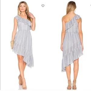 LoveShackFancy Pamela Midi Dress Asymmetrical One Shoulder Blue M thumbnail 2