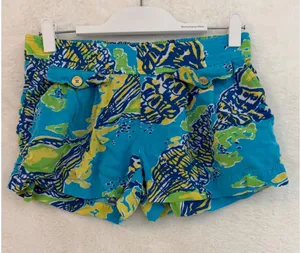 Lilly Pulitzer Callahan Shorts XS Blue Green‎ Seashell Print Rayon Beach Summer thumbnail 1