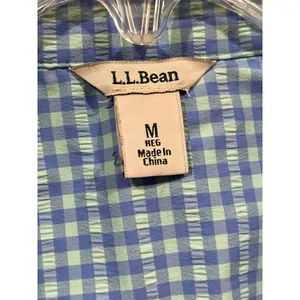 L.L.Bean Womens Medium Button-Up Gingham Shirt Blue & Green Long Sleeve 23i thumbnail 3