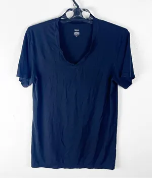 QUINCE Black Supima Cotton Blend V-Neck Short Sleeves Tee Size Large thumbnail 1