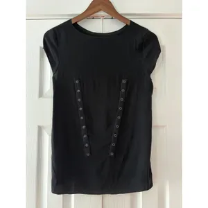 Alice + Olivia Black Silk Blend Short Sleeve Grommet Detail‎ Blouse Est. Small thumbnail 2