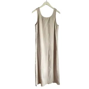 Beige Linen Midi Dress Women XS Capsule Minimalist Lagenlook Button Down Beachy thumbnail 2