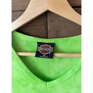 Vintage Harley Davidson Chicks Rule Lime Green Tie Dye Baby Tee thumbnail 7