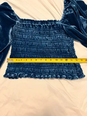 Anthropologie by Anthropologie Velvet Smocked Long Sleeve Crop Top thumbnail 6