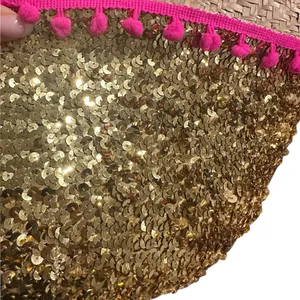 Natural Life Wicker Straw Sequined Pink Pom Pom Tote Beach Coquette Basket Bag thumbnail 4
