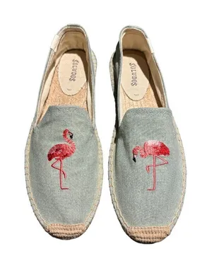 Soludos Flamingo Embroidered Chambray Espadrilles Size 8 thumbnail 1
