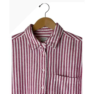 Banana Republic Button Down Shirt Women Large Pink Linen Blend Striped Preppy thumbnail 4