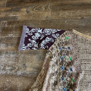 Free People Fressia Pullover Sweater Boho Tunic Mixed Knit Embroidered M/L thumbnail 4