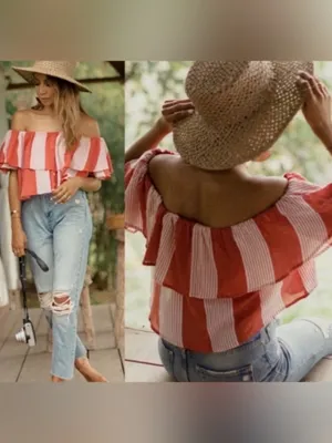 Faithfull the Brand Salerno 100% Cotton Ruffle Sleeve Striped Off Shoulder Top thumbnail 6