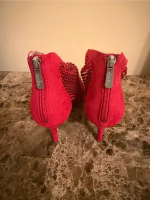 Charles By Charles David Red Mesh Sparkly Pointed Toe Ankle Boots thumbnail 6