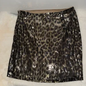 Altar'd State Leopard Sequin Mini Skirt Women’s S Small Brown Tan Black thumbnail 5