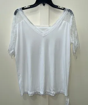 White Lace Sleeve Blouse Women Size Large Boho V Neck Summer Top NWT thumbnail 1
