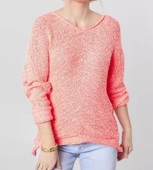 Free People Sweater Chunky Neon Pink Slouchy Dolman Open Knit, Size Small thumbnail 3
