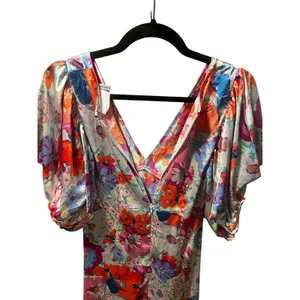 ASOS Satin Floral Midi Dress Cottagecore Princesscore Puff Sleeve Pastel 4 thumbnail 5
