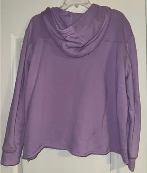 Modern canvas Lavender light purple raw hem Hoodie Pullover thumbnail 2