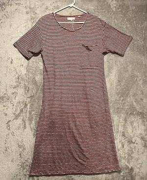 Chinti and Parker Striped 100% Linen Dress Sz Small Pink‎ Gray Maroon thumbnail 1