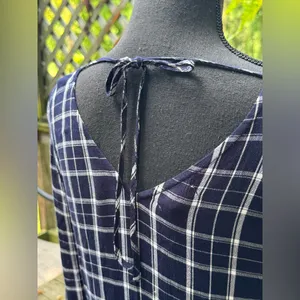 Maurices Navy Checkered Blouse with Flared Sleeves medium thumbnail 5