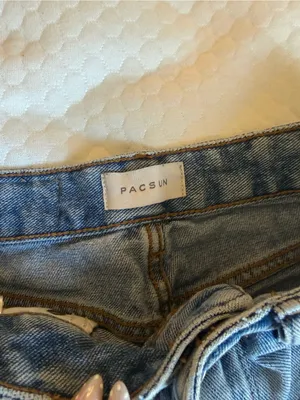 PacSun Frayed High-Rise Distressed Denim Shorts - Blue thumbnail 3