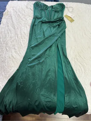 Portia & Scarlett Emerald Velvet Beaded Corset Gown Formal Dress L NWT thumbnail 5