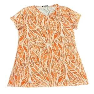 Bon Apple Tea Womens XL Orange White Leaf Print Tunic Blouse Tropical‎ Resort thumbnail 2