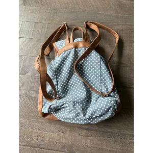 Bodhi Unisex Drawstring Mini Backpack Bag with Dual Zipper Pockets,‎ Denim Dots thumbnail 6