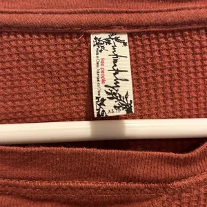 Free People Intimately Waffle Knit‎ Thermal Top Rust Orange Oversized XS Boho I thumbnail 2
