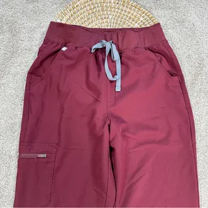 Figs Women’s High Waisted Zamora Jogger Scrub Pants Pull On in Burgundy ST thumbnail 5