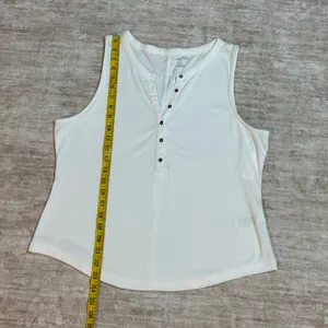 Pilcro Womens XL White Ribbed Sleeveless V-neck Button Tank Top New Basic Casual thumbnail 6