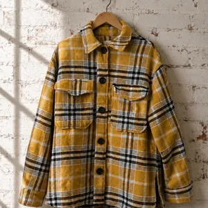 Bershka Mustard Plaid Oversized Overshirt Jacket XS/S thumbnail 2