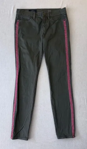 J Crew‎ Toothpick Ankle Pants 25 Olive Side Stripe Skinny Stretch thumbnail 1
