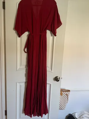 Reformation Winslow Red Wrap Maxi Dress with Tie Waist thumbnail 6