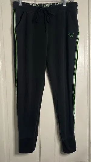 PINK by Victoria’s Secret Black Lounge Sweatpants Joggers‎ With Dog Logo thumbnail 1