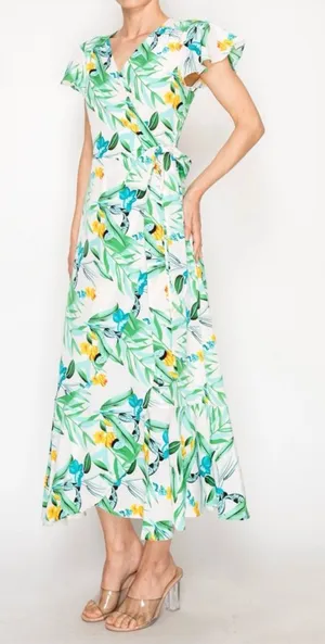 Vine Tree Tropical Wrap Maxi Dress in Size Large thumbnail 1