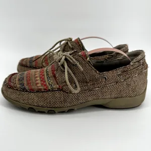 Roper Driving Moccasin Fair Isle Aztec Lace Up Round Toe Leather Tan 5.5 thumbnail 4