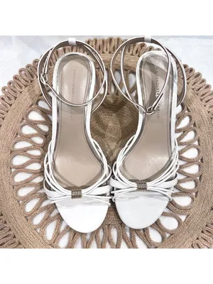 White House Black Market Gold Detail Strappy White Leather Sandal Size 8.5 thumbnail 3