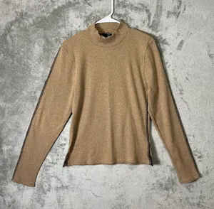 J.Crew Ribbed Turtleneck Whipstitch Trim Beige‎ Quiet Luxury Minimalist XL New thumbnail 1