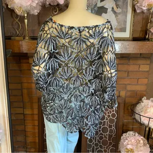 Lisa International Grays And Light Blues Crochet Sheer Tunic (1x) thumbnail 4