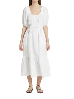 XiRENA Sofia Cotton Gauze Midi Dress White Size S Small Boho Puff Sleeve Ruffle thumbnail 3